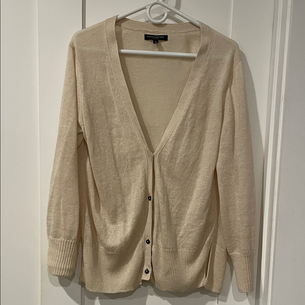Banana Republic 100% Linen Cream V-Neck Cardigan